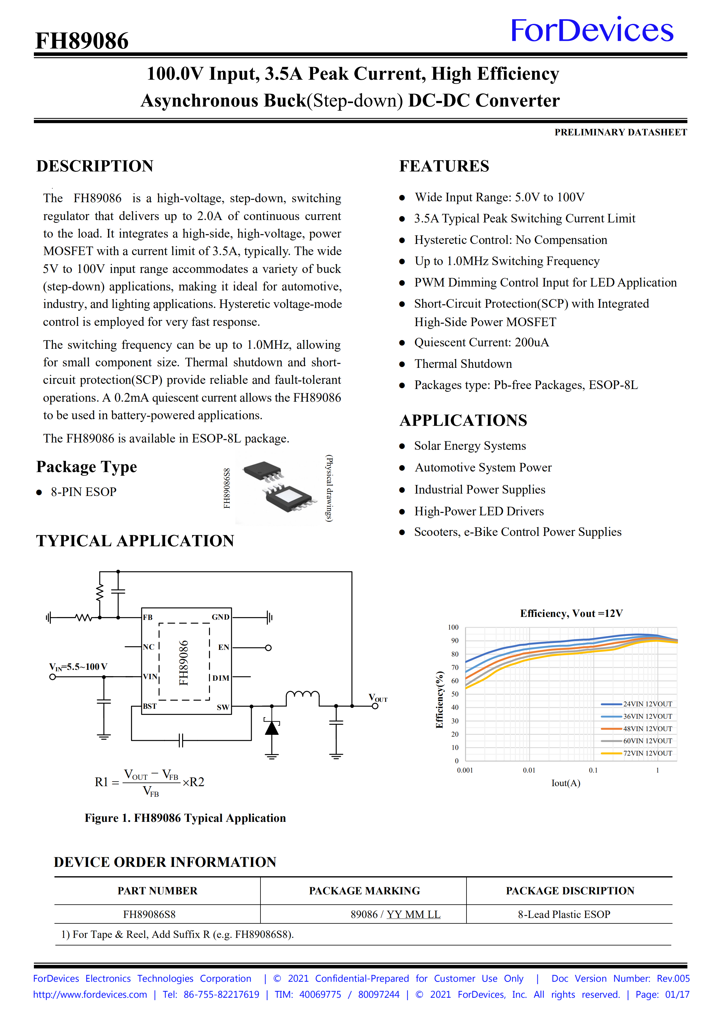 FH89086｜100V耐高电压输入，3.5A输出，1.0MHz，DC-DC降压IC